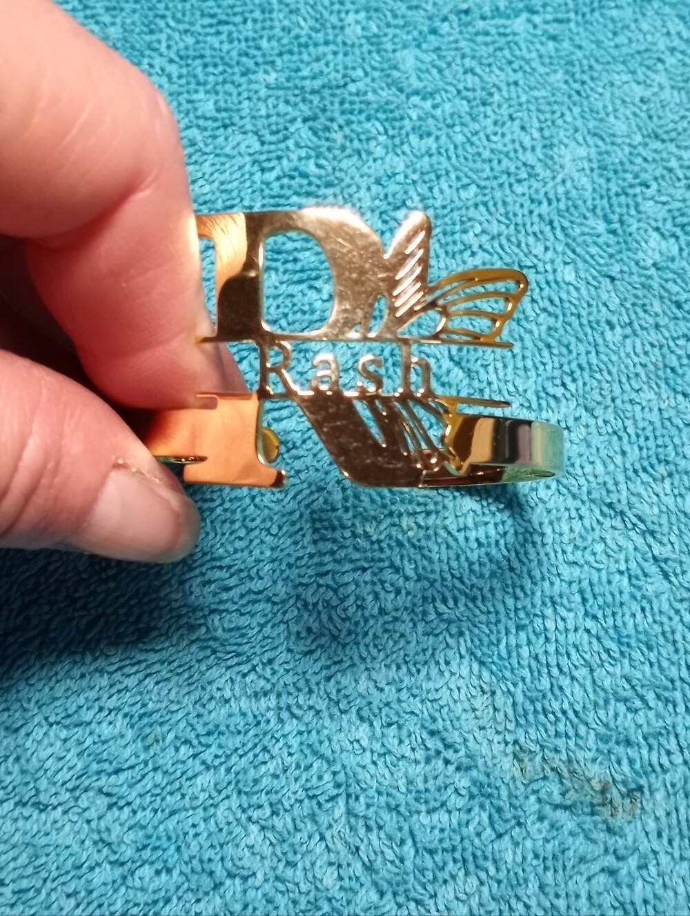 Gold Monogram 'Rash' Personalized Name Cuff Butterfly Bracelet